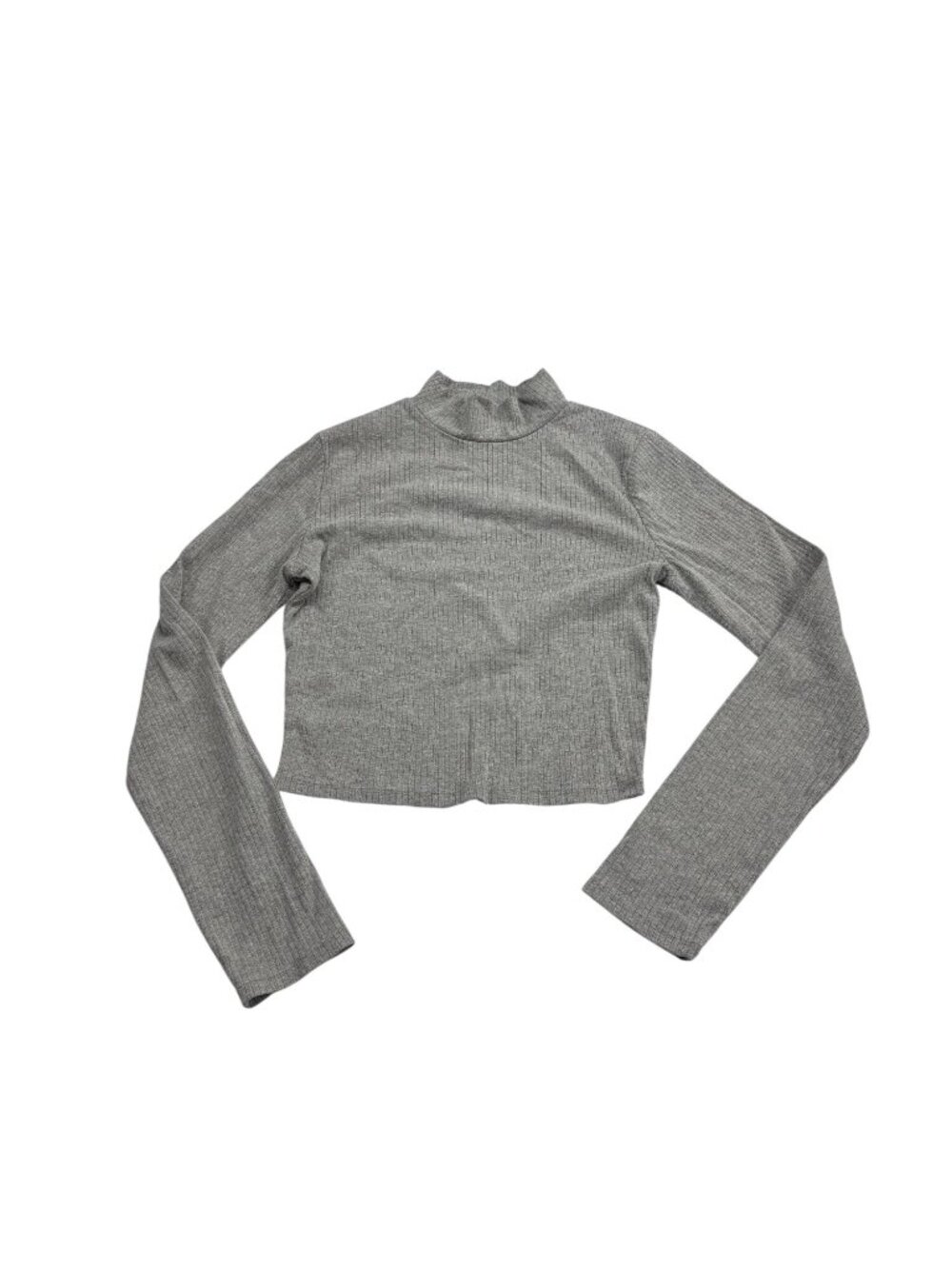 Gray Ribbed Long Sleeve Mock Neck Crop Top Bozzolo